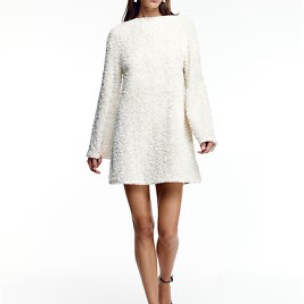 H&M sequin bow Cream Textured Mini Dress